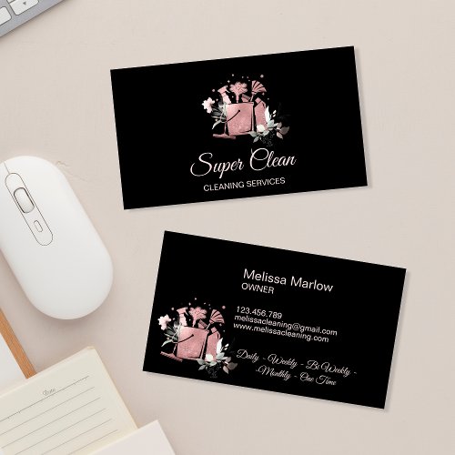 Professional House Cleaning Rose Gold Glitter Business Card