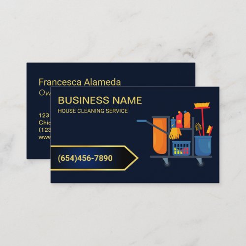 Professional House Cleaning Rose Navy Blue Business Card