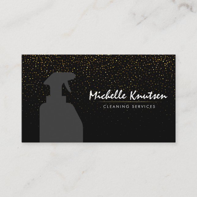Professional House Cleaning Service black Gold Bus Business Card (Front)