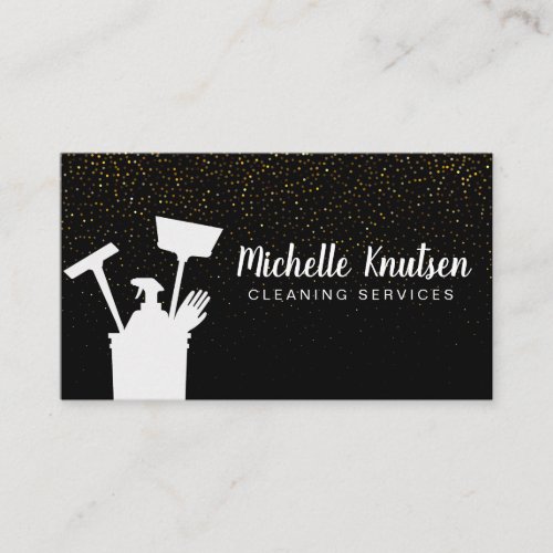 Professional House Cleaning Service black Gold Business Card