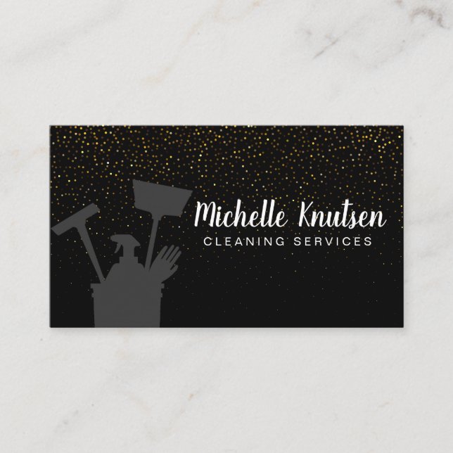 Professional House Cleaning Service black Gold Business Card (Front)