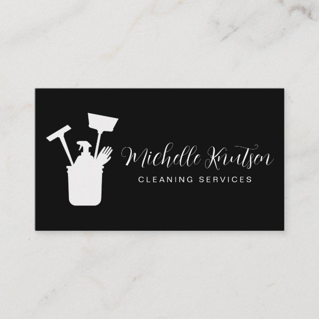 Professional House Cleaning Service black white  Business Card (Front)