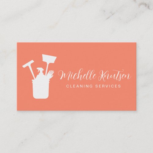 Professional House Cleaning Service Coral Peach Business Card