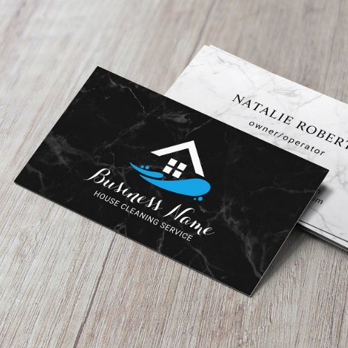 Professional House Cleaning Service Dark Marble Business Card
