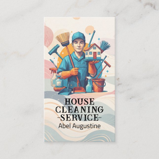 Professional House Cleaning Service Housekeeping Business Card (Front)