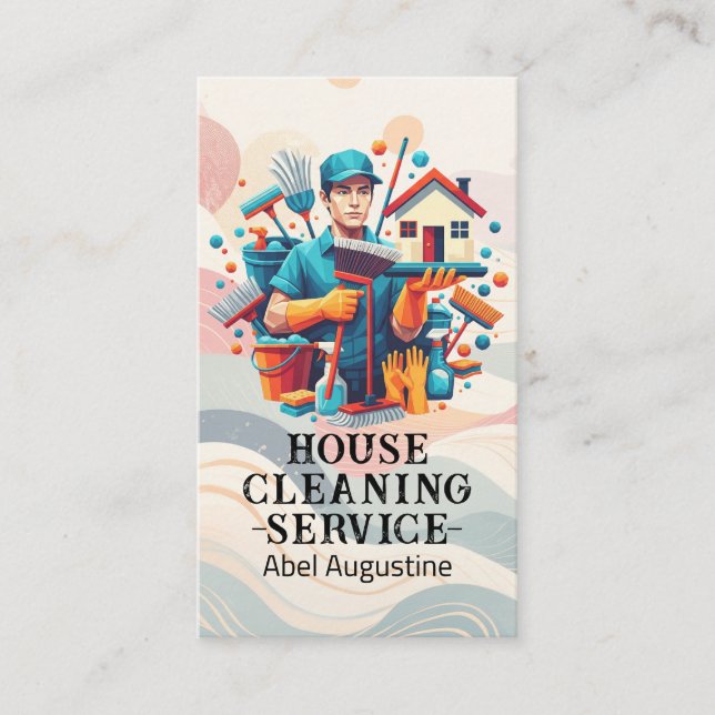 Professional House Cleaning Service Housekeeping Business Card (Front)