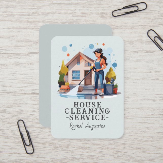 Professional House Cleaning Service Housekeeping Business Card (Front/Back In Situ)
