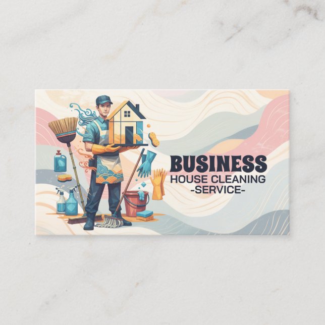 Professional House Cleaning Service Housekeeping Business Card (Front)