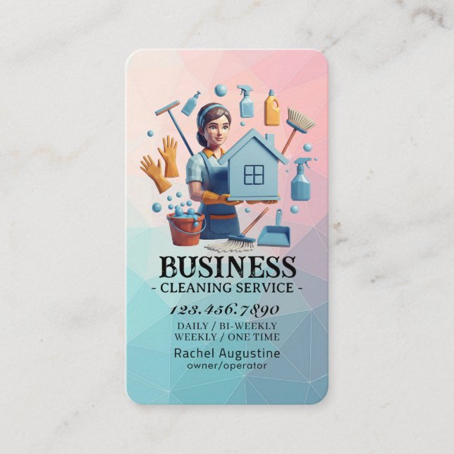 Professional House Cleaning Service Housekeeping Business Card (Front)