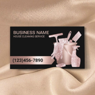 Professional House Cleaning Service Rose Gold Business Card