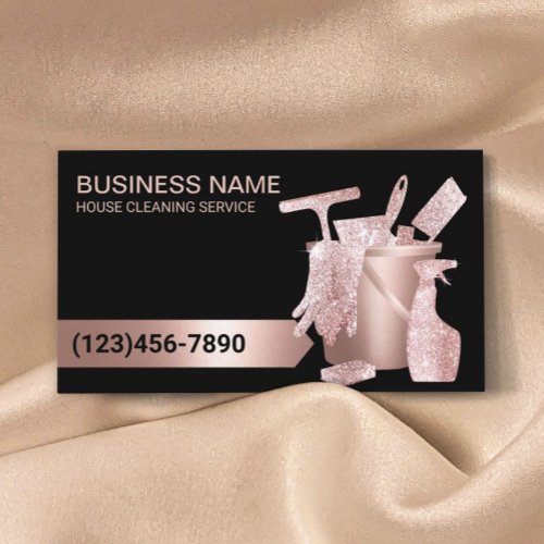 Professional House Cleaning Service Rose Gold Business Card