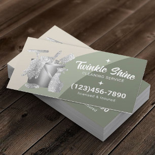 Professional House Cleaning Service Sage Green Business Card