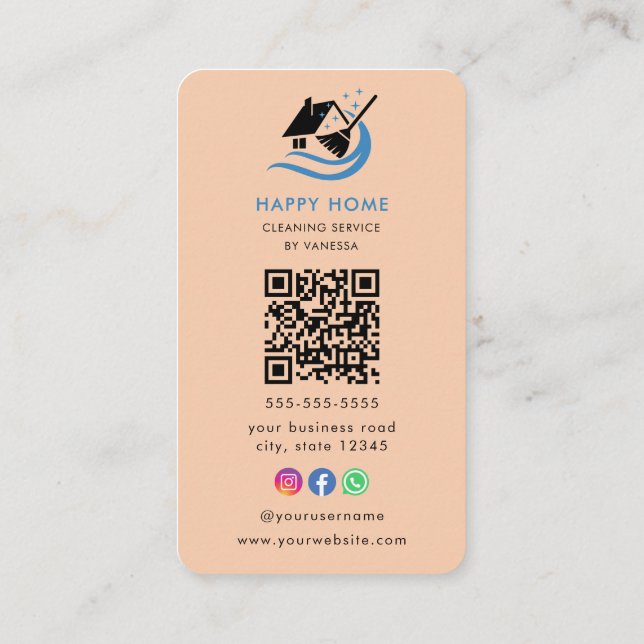 Professional House Cleaning Services Logo Qr Code Business Card (Back)