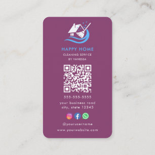 Professional House Cleaning Services Logo Qr Code Business Card