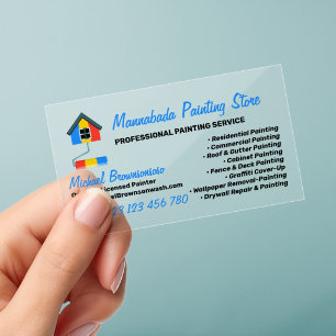Professional House Painter Colorful Paint Roller Clear Business Cards