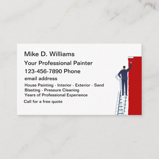 Professional House Painting Editable Business Card (Front)