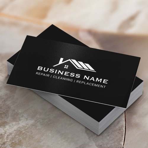 Professional House Roof Logo Real Estate Black Business Card