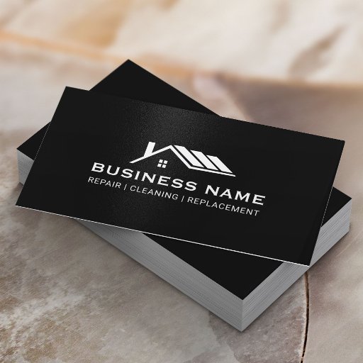 Customizable Professional House Roof Logo Real Estate Black Business Card