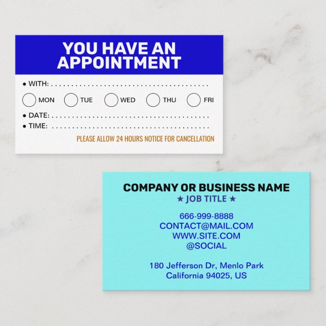 Professional HVAC Appointment Cards (Reminder) (Front/Back)