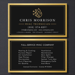 Professional HVAC Technician Gold Metallic Business Card