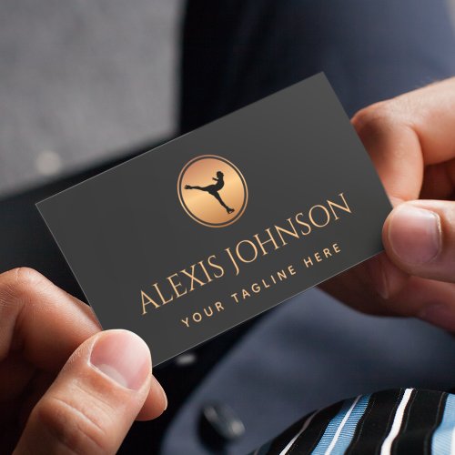 Professional Ice Skating Coach Gold  Black Logo Business Card