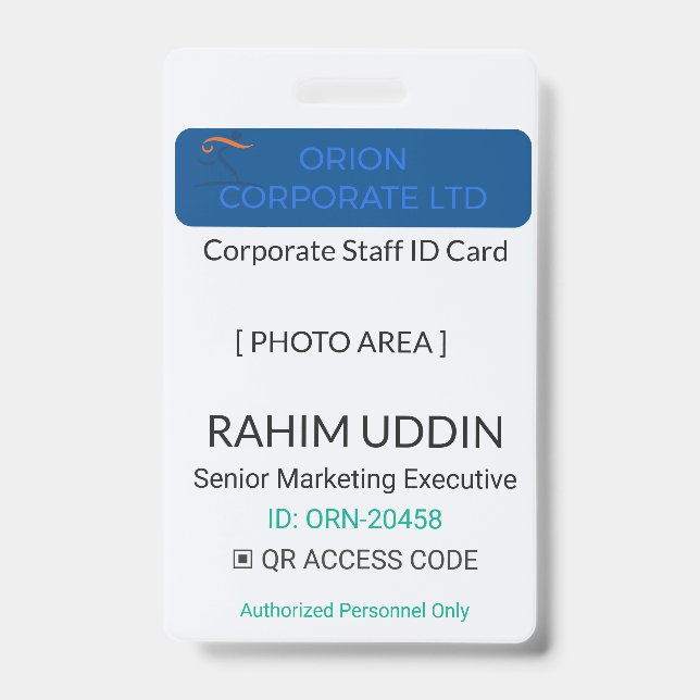 Professional Identification Workplace Badge | Corp (Front)