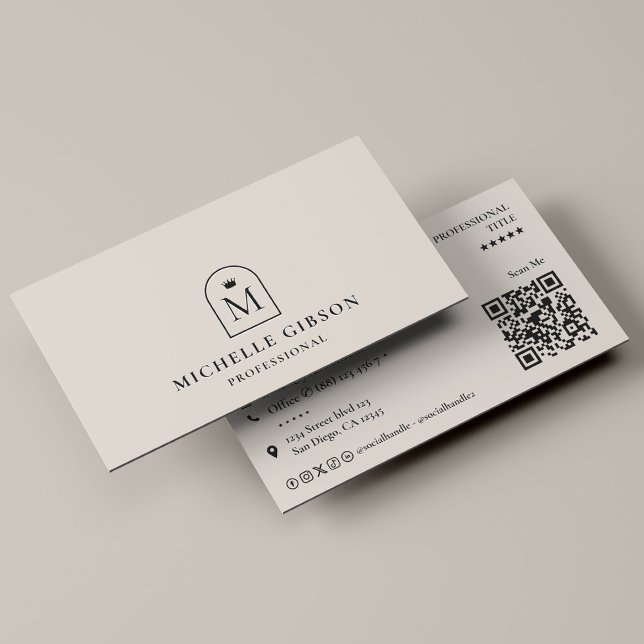 Professional Initial Crown Arch Sand Marketing Business Card (Professional Initial Crown Arch Sand Marketing business card with QR code, social media icon)