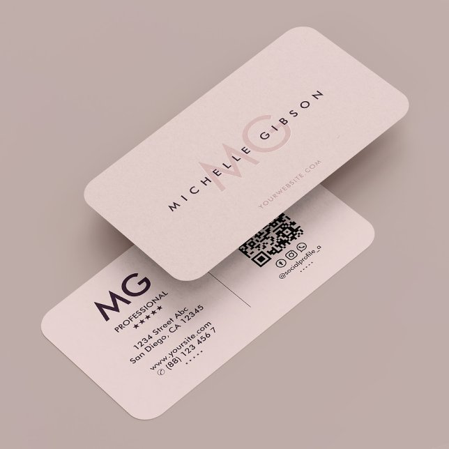 Professional Initials Modern Aesthetic Pink Business Card (Professional Initials Modern Aesthetic Pink Business Card
)