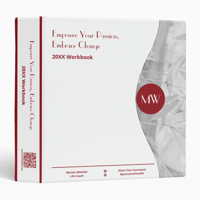 Professional Initials Photo Life Coach Workbook  3 Ring Binder (Front/Spine)
