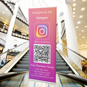 Professional Instagram Logo Follow Me Qr Code Retractable Banner