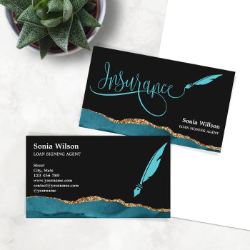 Professional Insurance Agent Teal Agate Gold Business Card by smmdsgn at Zazzle