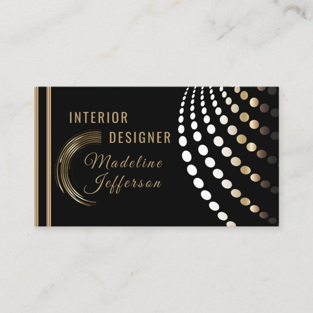 Professional Interior Designer - Gold and Black Business Card (Front)