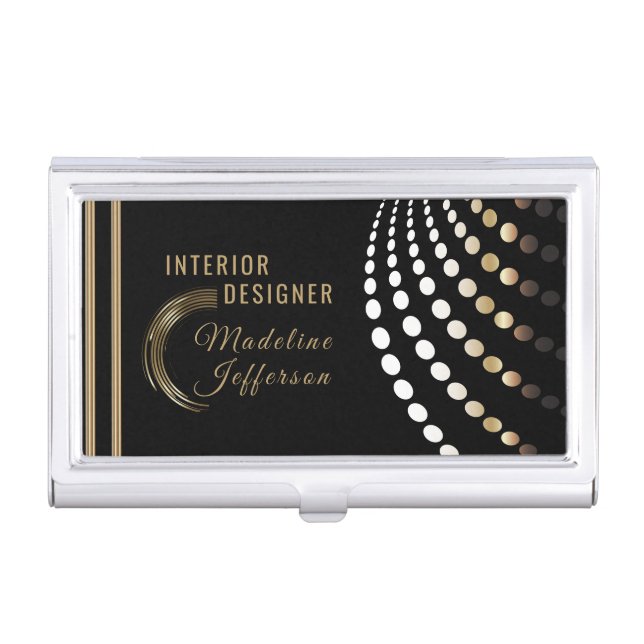 Professional Interior Designer - Gold and Black Business Card Case (Front)