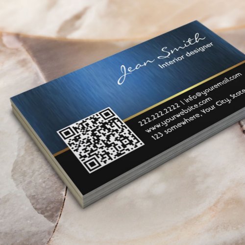 Royal Blue QR code Interior Designer Business Card