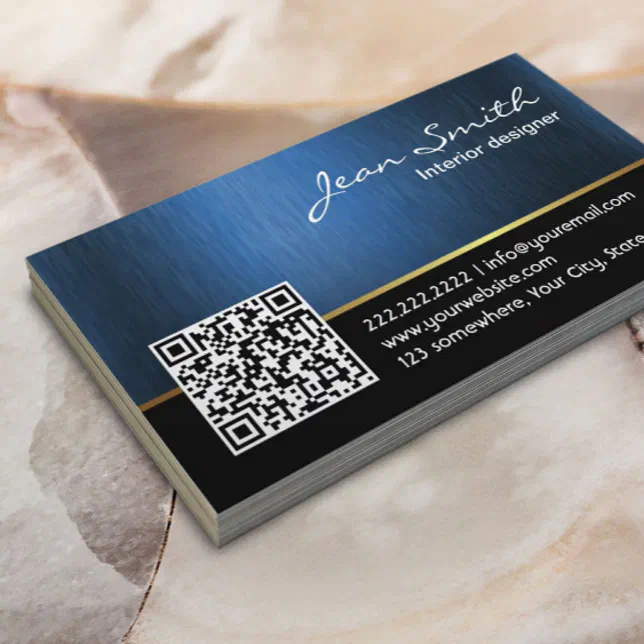 Professional Interior Designer Royal Blue QR Code Business Card | Zazzle