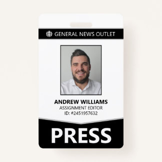 Professional Journalist Press Pass ID Badge