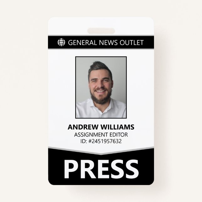 Professional Journalist Press Pass ID Badge (Front)