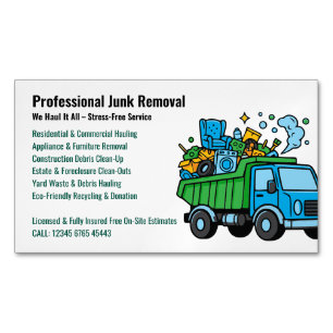 Professional Junk Removal Hauling Services Truck Business Card Magnet