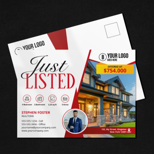 Professional Just Listed Real Estate Agent Broker  Postcard