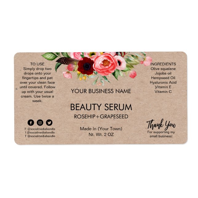 Professional Kraft Face Or Hair Oil Serum Labels (Front)