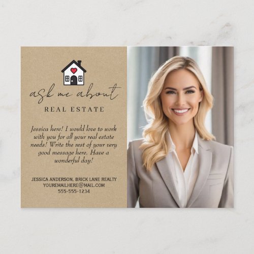 Professional Kraft Paper Ask Me About Real Estate  Postcard