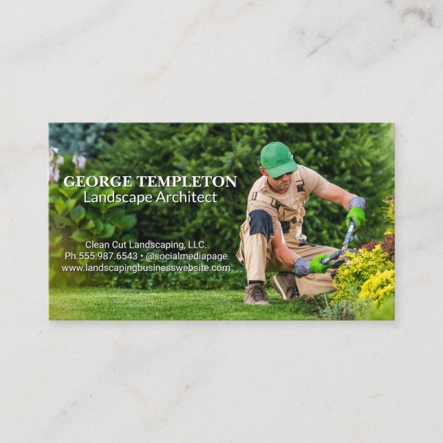 Professional Landscaper Pruning Plants Business Card (Front)