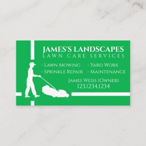 Professional Landscaper Silhouette Green Lawn Care Business Card