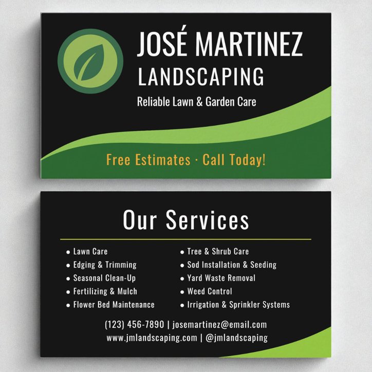 Professional Landscaping Black Green Lawn Care Business Card