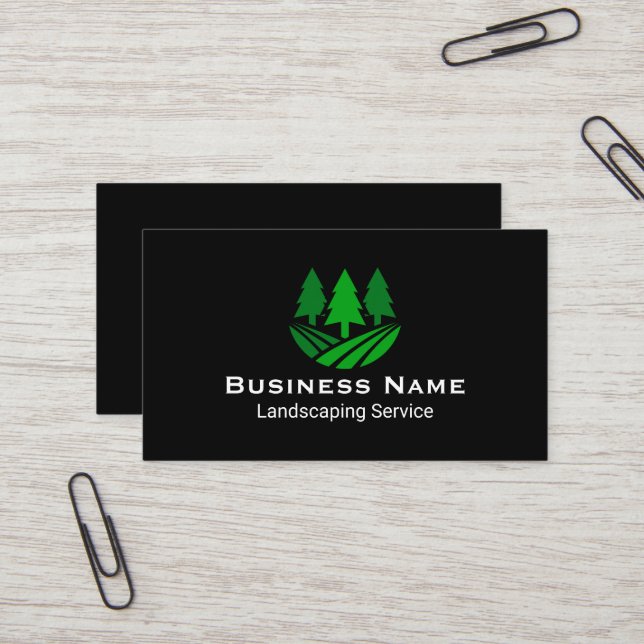 Professional Landscaping Dark Theme Business Card (Front/Back In Situ)