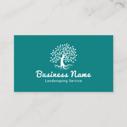 Professional Landscaping Lawn Care Tree Logo Teal Business Card