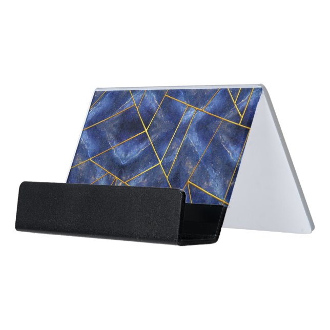 Professional Lapis Lazuli Style Desk Business Card Holder (Angled Front)