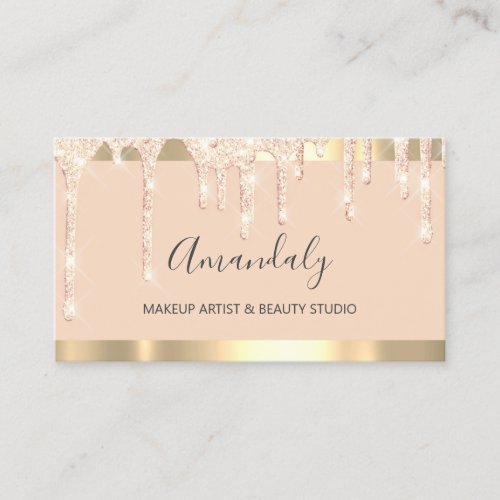 Professional Lash Makeup Artist Rose Glitter Drips Business Card