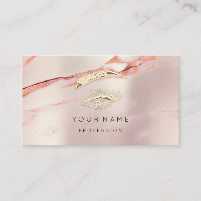 Professional Lashes Brow Makeup Marble Rose QRCode Business Card (Front)