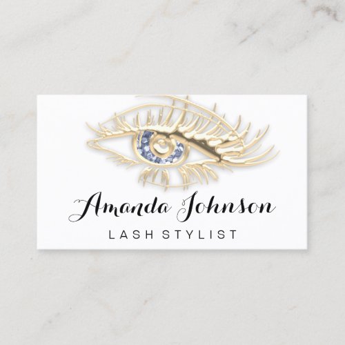 Professional Lashes Brows Makeup Logo Gold Blue Business Card